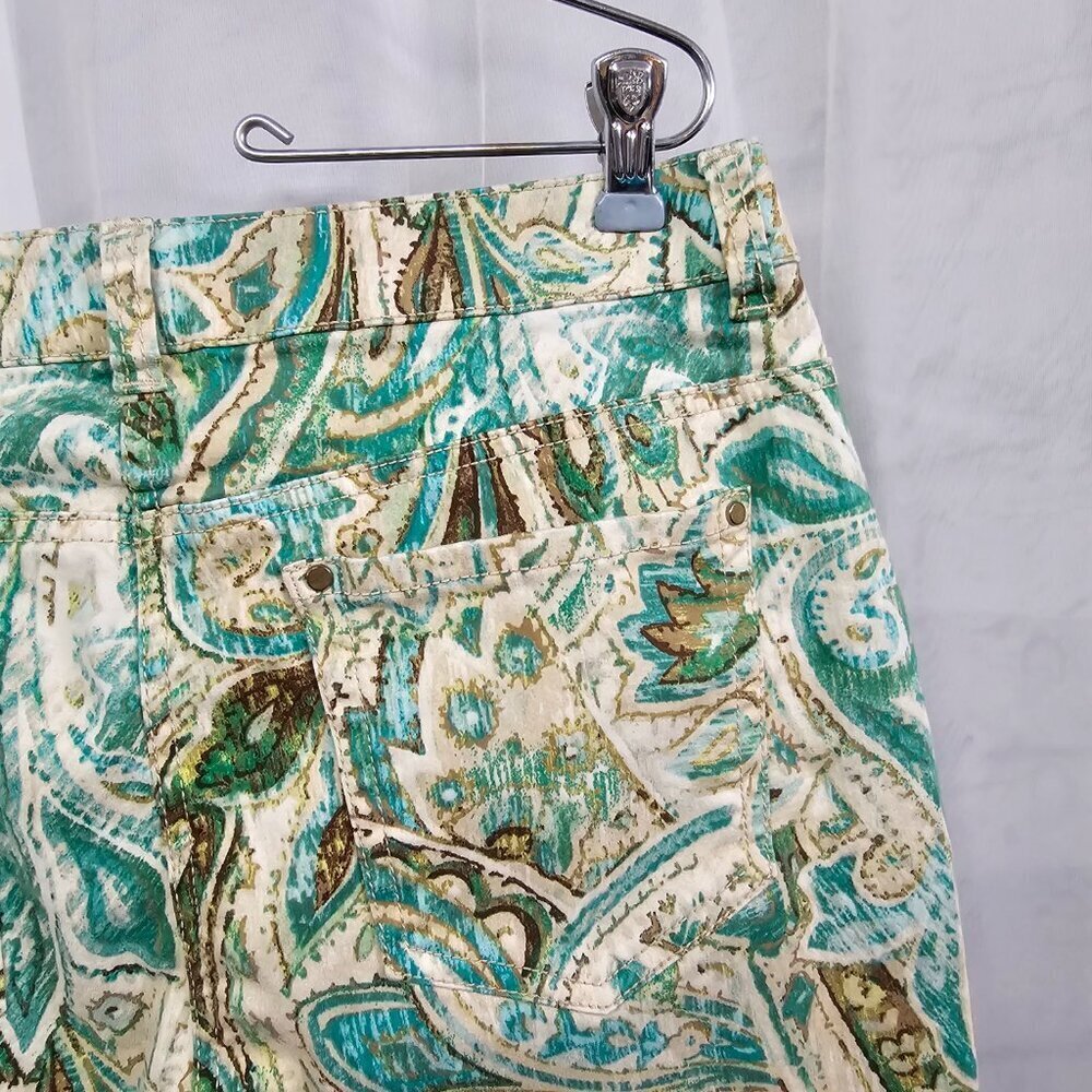 Chico's Pants Green Paisley Festival Boho Summer Grunge Crop Straight 1 (M/8) - Picture 11 of 14